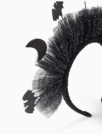 Diadema de tul con lunas y murciélagos