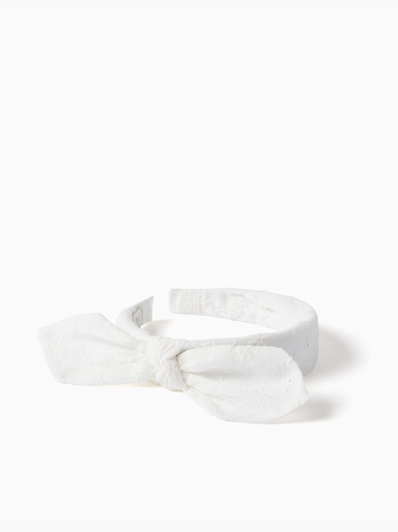 Diadema en bordado inglés con lazo Beige claro - Kiabi