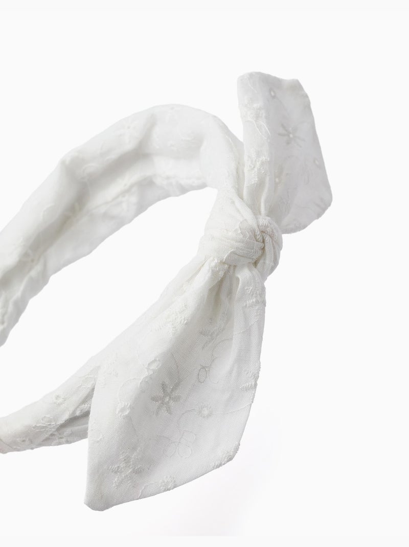 Diadema en bordado inglés con lazo Beige claro - Kiabi