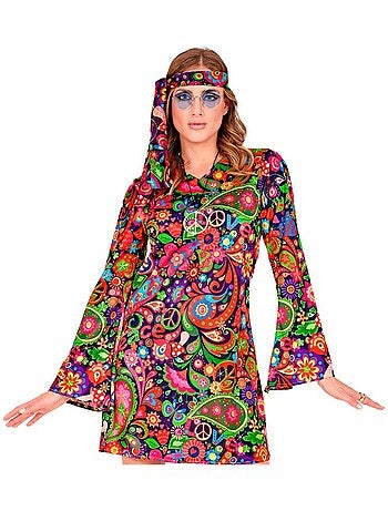 Disfraz de Chica Hippie en vestido psicodélico