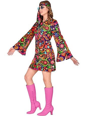 Disfraz de Chica Hippie en vestido psicodélico