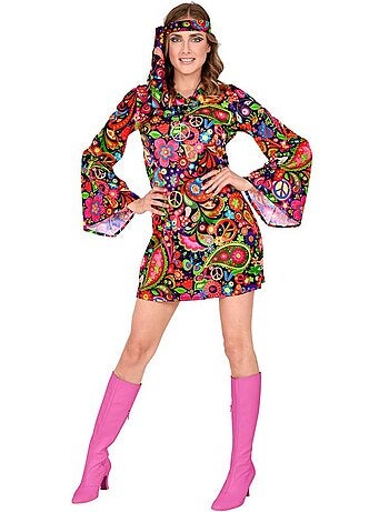 Disfraz de Chica Hippie en vestido psicodélico
