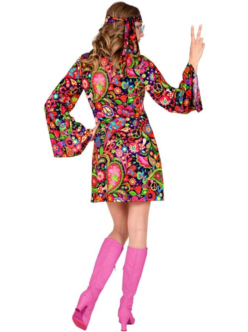 Disfraz de Chica Hippie en vestido psicodélico Multicolor - Kiabi