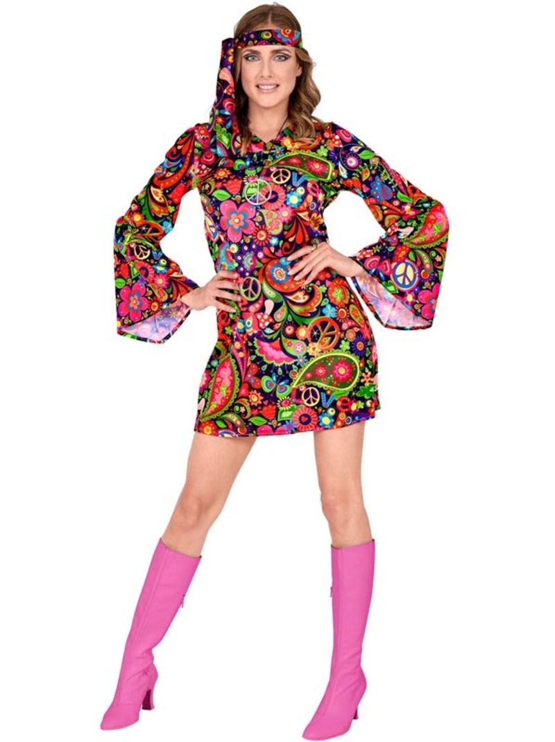 Disfraz de Chica Hippie en vestido psicodélico Multicolor - Kiabi