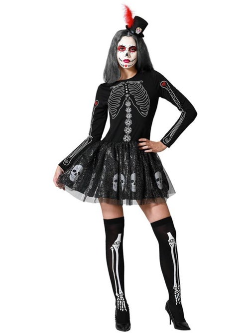 Disfraz de esqueleto brillo calaveras para mujer - Kiabi