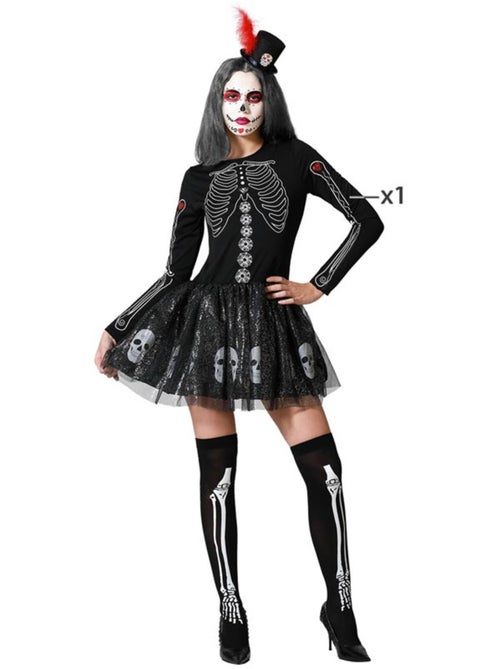 Disfraz de esqueleto brillo calaveras para mujer - Kiabi