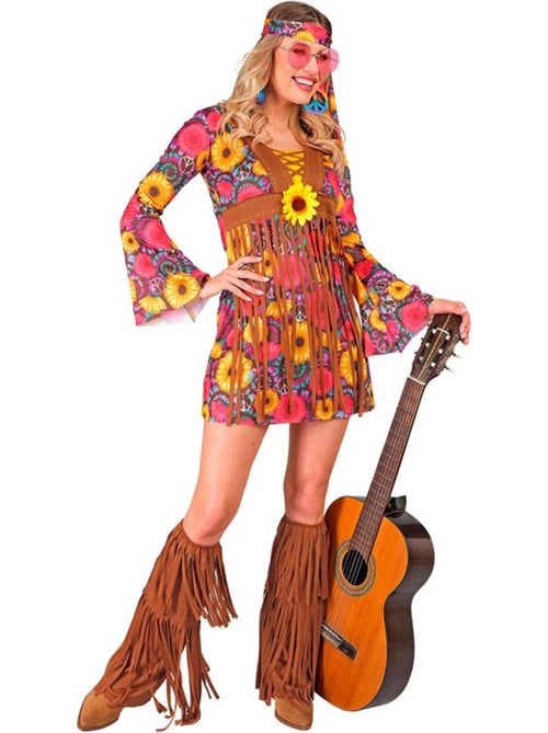 Disfraz de Hippie floral con flecos - Kiabi