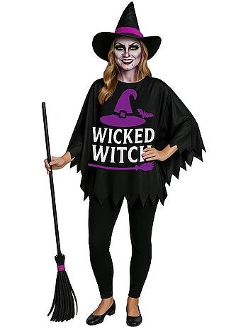 Disfraz o poncho de bruja con sombrero para mujer