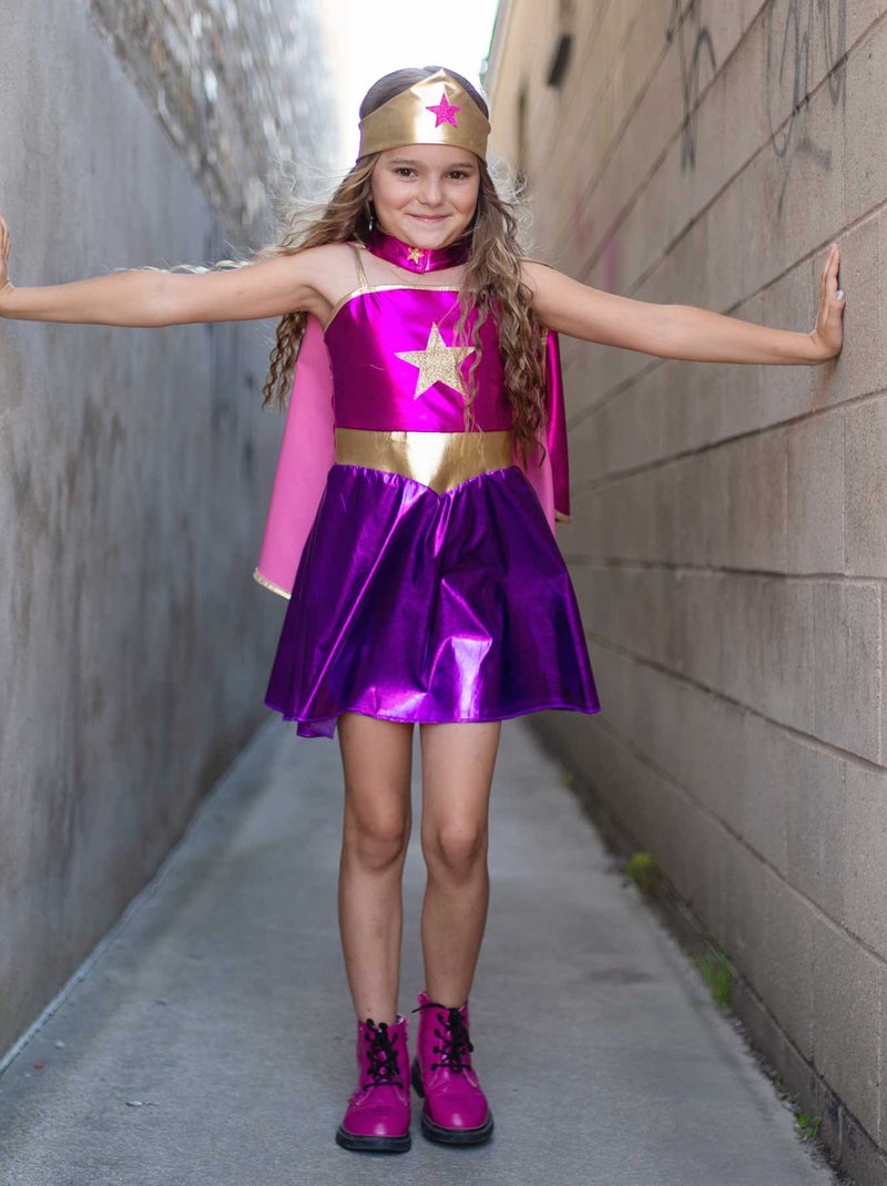 Disfraz túnica capa y máscara de superheroína para niñas | Great Pretenders Rosa - Kiabi