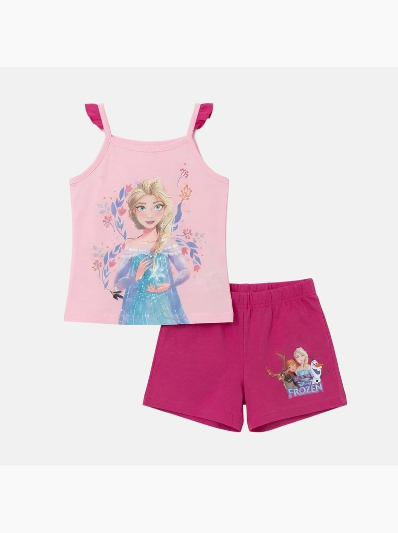 Disney - Conjunto niña La Reina de las Nieves camiseta de tirantes y pantalón corto Rosa - Kiabi