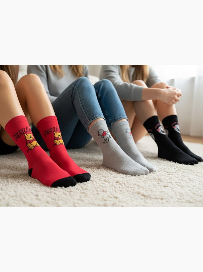Disney – Calcetines Mujer Licencia Winnie el Pooh Pack de 3 Pares Gris rosa negro - Kiabi