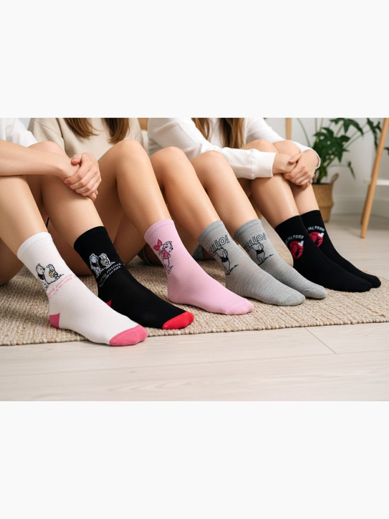 Disney – Calcetines Mujer Licencia Winnie el Pooh Pack de 5 Pares Gris rosa negro - Kiabi
