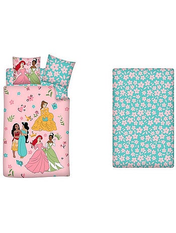 Disney, Juego de sabanas 3 piezas, Infantil Estampado Reversible 100% Algodón, PRINCESAS
