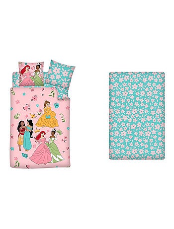 Disney, Juego de sabanas 3 piezas, Infantil Estampado Reversible 100% Algodón, PRINCESAS