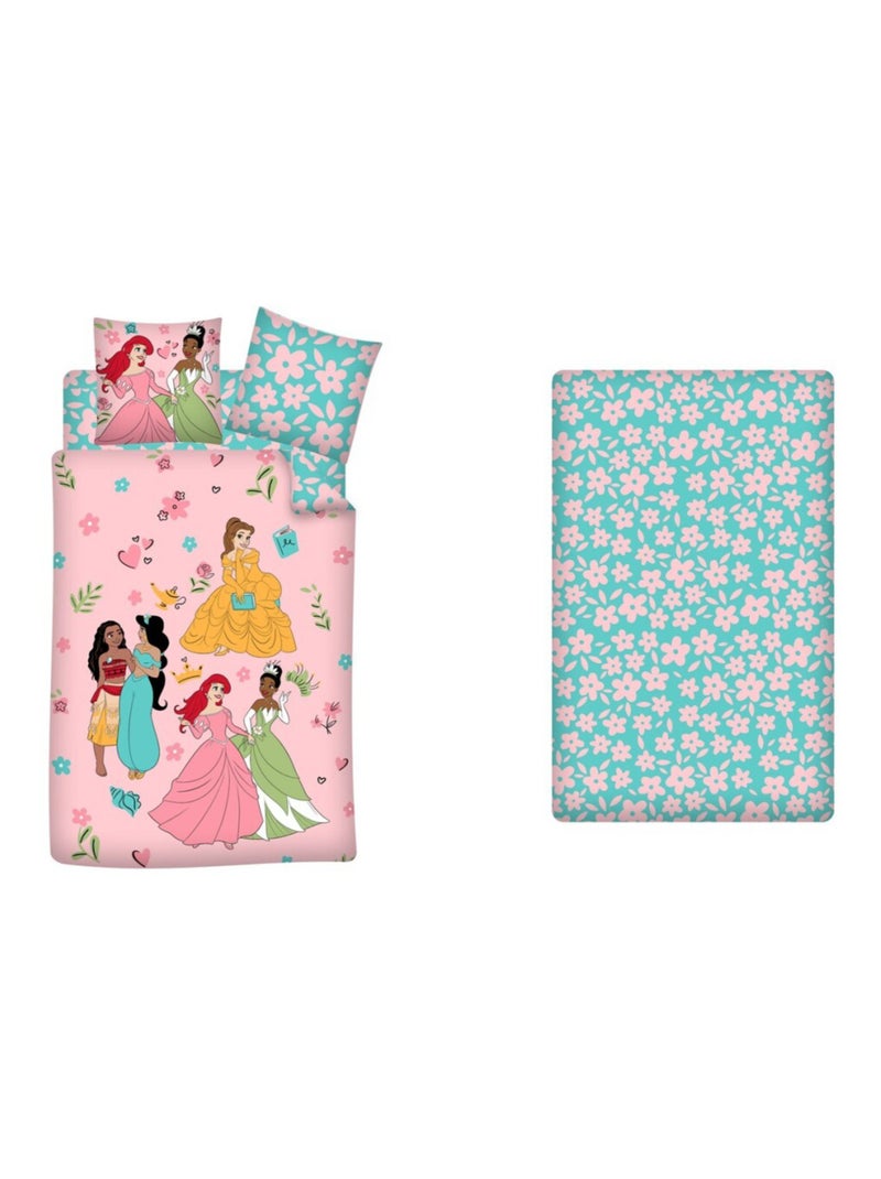Disney, Juego de sabanas 3 piezas, Infantil Estampado Reversible 100% Algodón, PRINCESAS Rosa - Kiabi