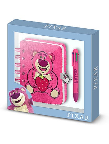 Disney Lotso Cariñoso Strawberry Pack de Diario Plush + Bolígrafo de 6 Colores, Rosa