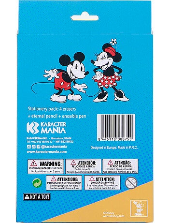 Disney Mickey y Minnie Mix Pack de Bolígrafo de Gel Borrable + Lápiz Eternal + 4 Gomas, Multicolor