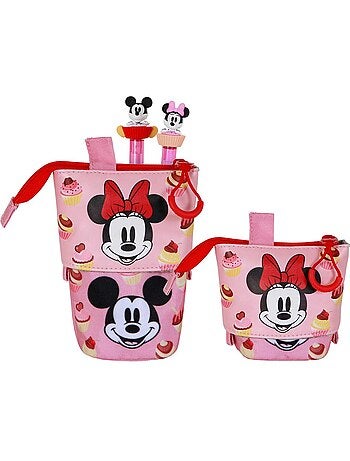 Disney Minnie Mouse Muffin Estuche Portatodo Cute + 2 Bolígrafos de Gel Borrables, Rosa