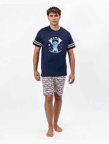 DISNEY Pijama Manga Corta Stitch University para Hombre