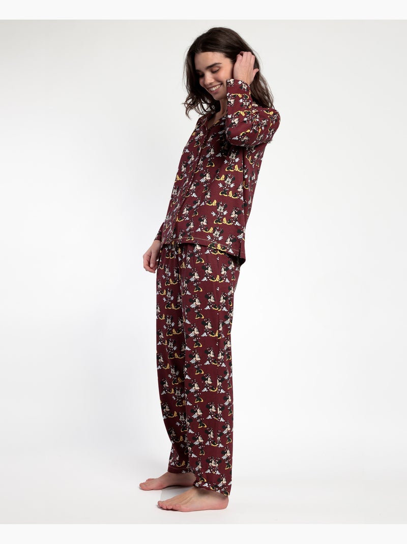 DISNEY Pijama Manga Larga Abierto Minnie Mouse para Mujer Burdeos - Kiabi