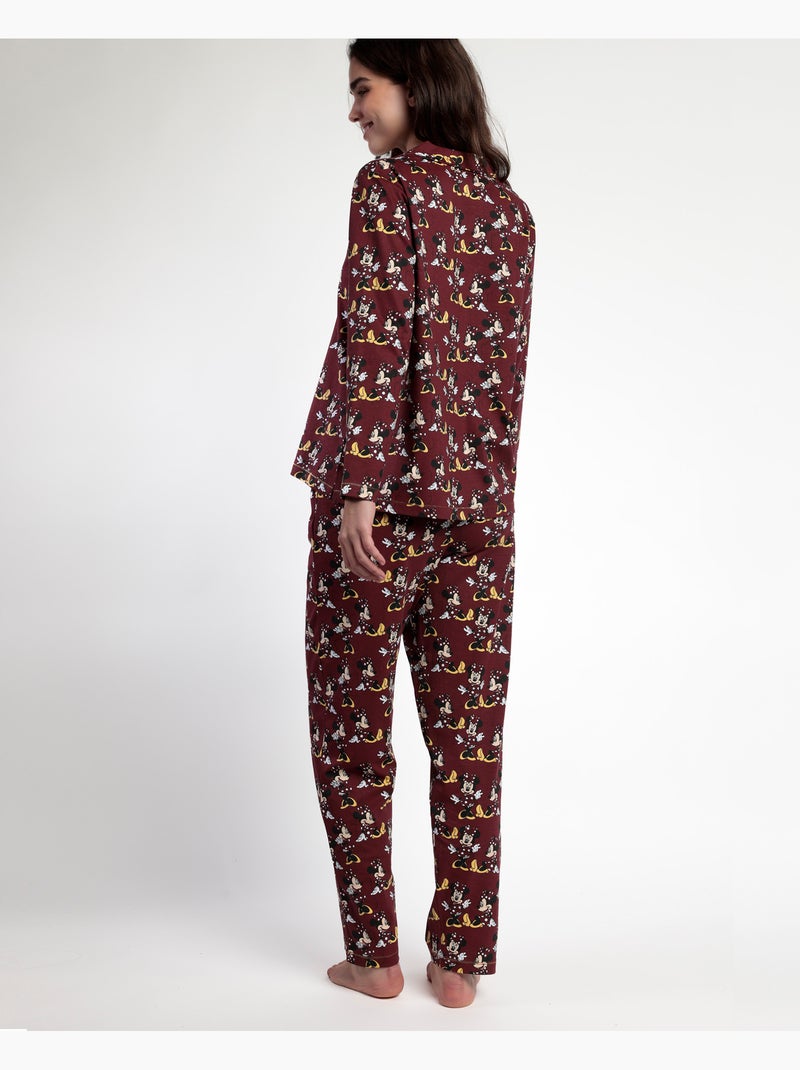 DISNEY Pijama Manga Larga Abierto Minnie Mouse para Mujer Burdeos - Kiabi