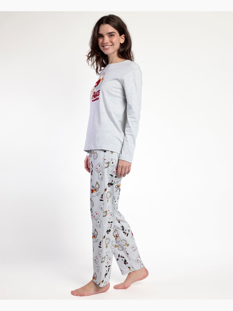 DISNEY Pijama Manga Larga Alice in Wonderland para Mujer Gris jaspeado - Kiabi