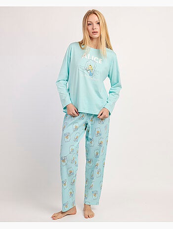 DISNEY Pijama Manga Larga Blue Alice para Mujer