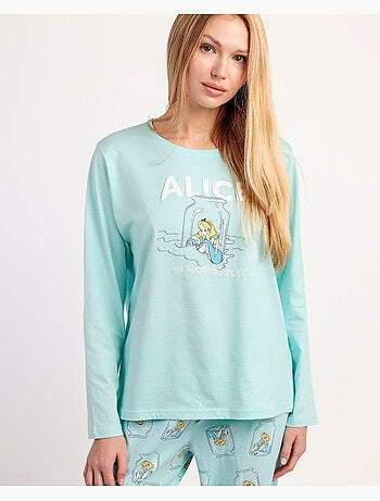 DISNEY Pijama Manga Larga Blue Alice para Mujer