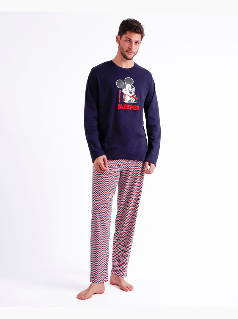 DISNEY Pijama Manga Larga Mickey Zigzag para Hombre Azul marino - Kiabi