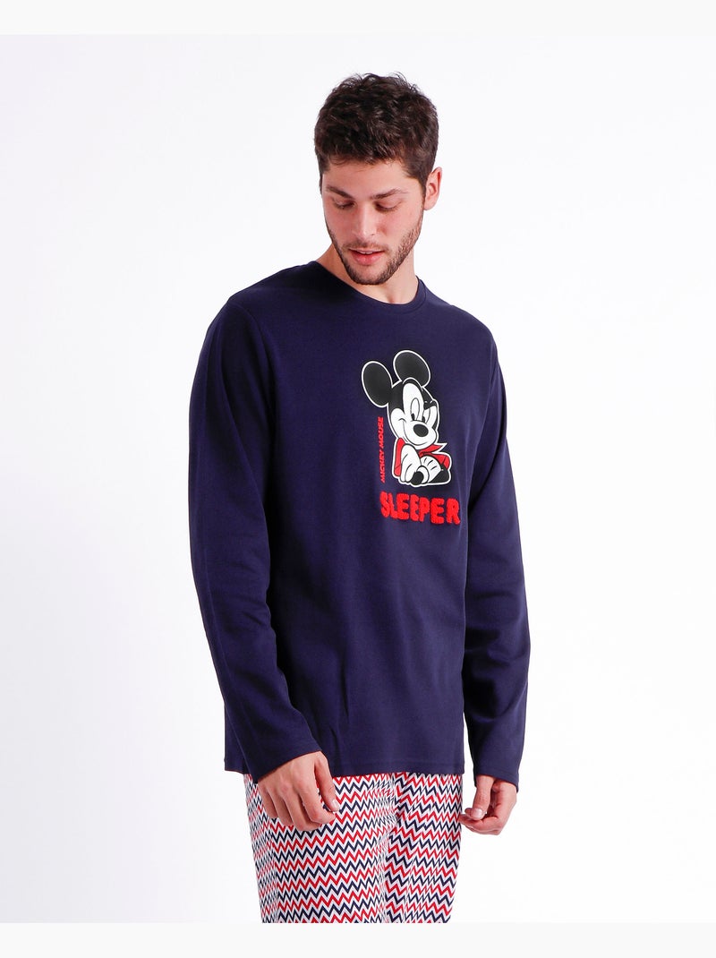DISNEY Pijama Manga Larga Mickey Zigzag para Hombre Azul marino - Kiabi