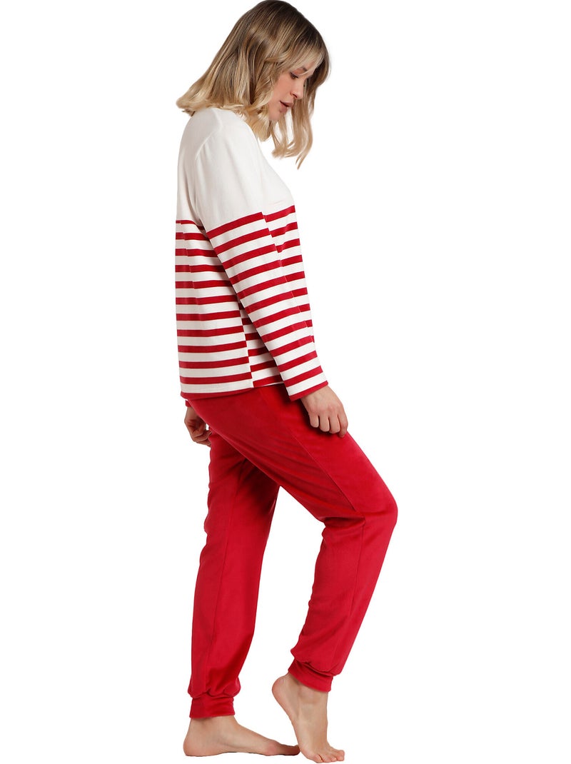 DISNEY Pijama Manga Larga Rayas King Mickey para Mujer Burdeos - Kiabi