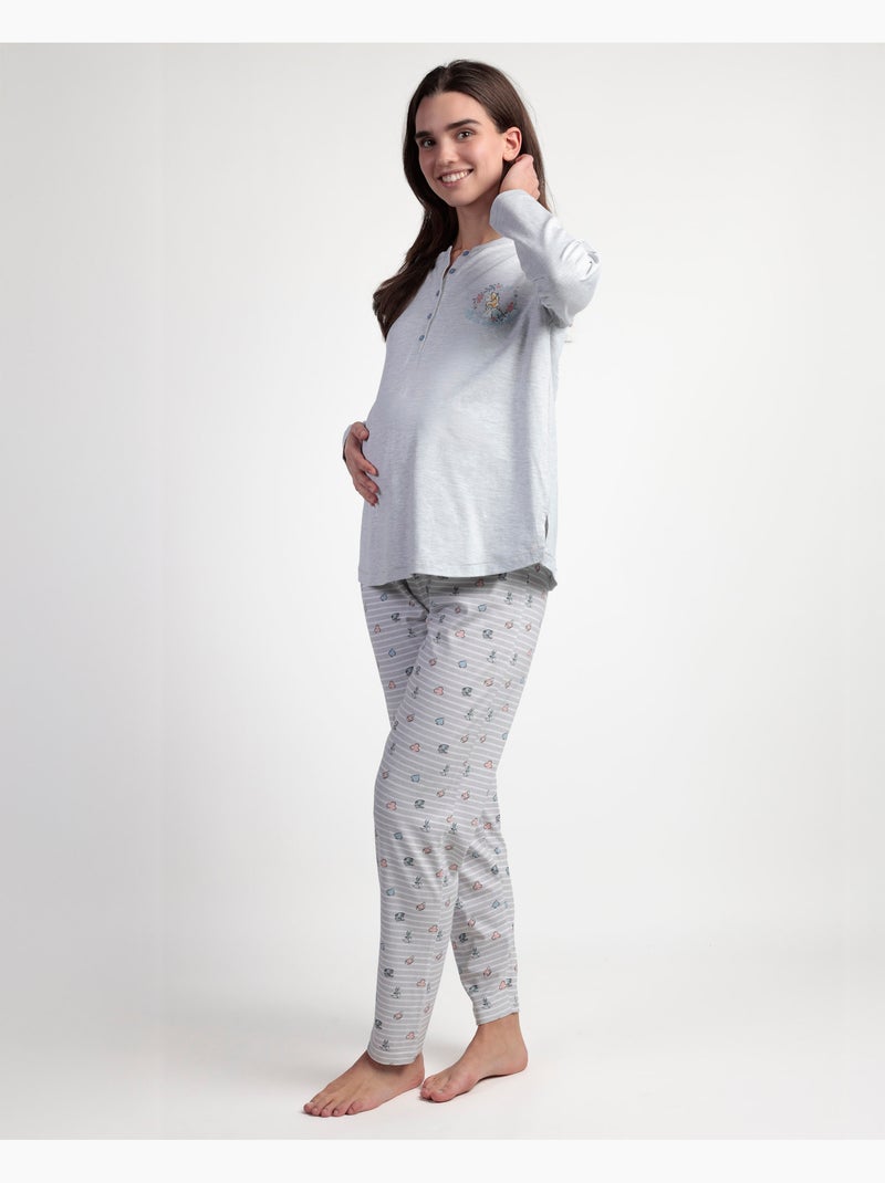 DISNEY Pijama Manga Larga Tapeta Alicia Maternity para Mujer Gris jaspeado - Kiabi