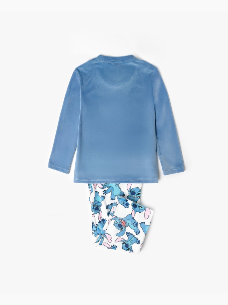 DISNEY Pijama Manga Larga Terciopelo Stitch & Angel para Niña Azul - Kiabi