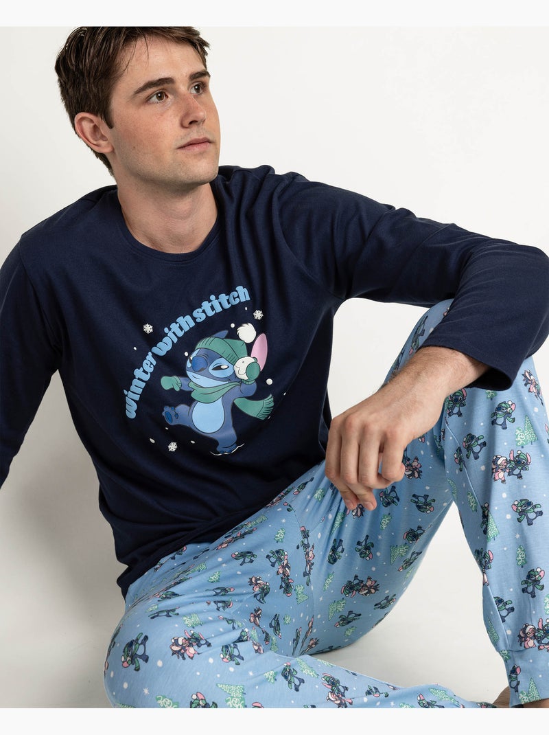 DISNEY Pijama Manga Larga Winter With Stitch para Hombre Azul marino - Kiabi