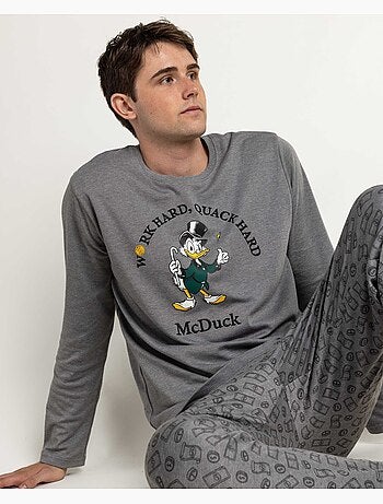 DISNEY Pijama Manga Larga Work Hard Quack Hard para Hombre