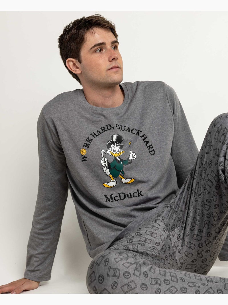 DISNEY Pijama Manga Larga Work Hard Quack Hard para Hombre Gris jaspeado - Kiabi