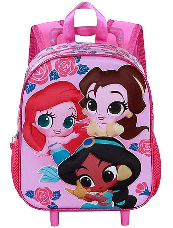 Disney Princesas Flowers Mochila 3D con Ruedas Pequeña, Rosa
