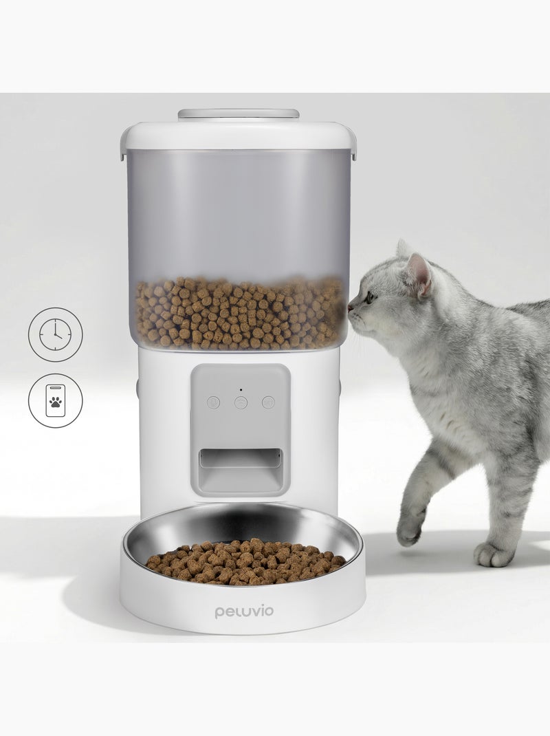 Dispensador automático de comida para gatos PELUVIO Crispy Wi‑Fi Blanco - Kiabi