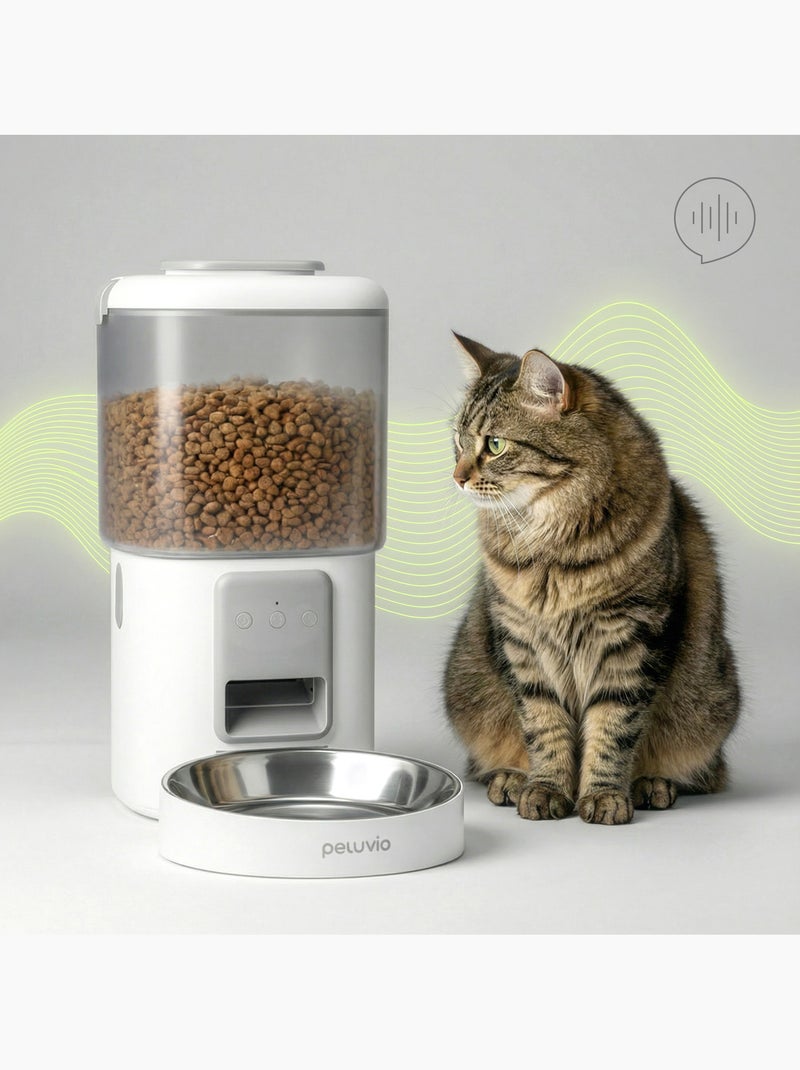 Dispensador automático de comida para gatos PELUVIO Crispy Wi‑Fi Blanco - Kiabi