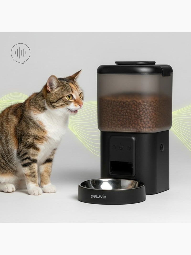 Dispensador automático de comida para gatos PELUVIO Crispy Wi‑Fi Negro - Kiabi