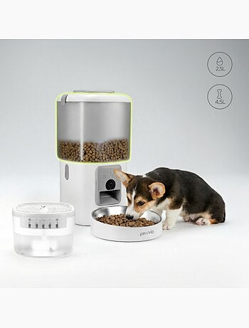 Dispensador automático de croquetas 2 en 1 PELUVIO Feast - Fuente de agua - Cámara - Wi-Fi - 10/día