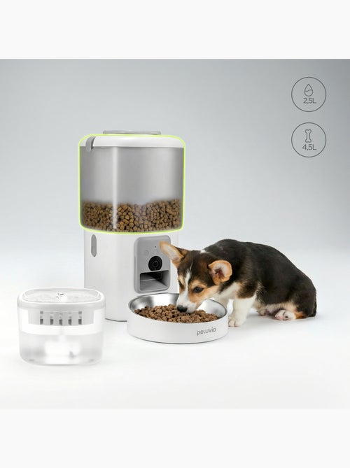 Dispensador automático de croquetas 2 en 1 PELUVIO Feast - Fuente de agua - Cámara - Wi-Fi - 10/día - Kiabi Dispensador automático de croquetas 2 en 1 PELUVIO Feast - Fuente de agua - Cámara - Wi-Fi - 10/día - Kiabi