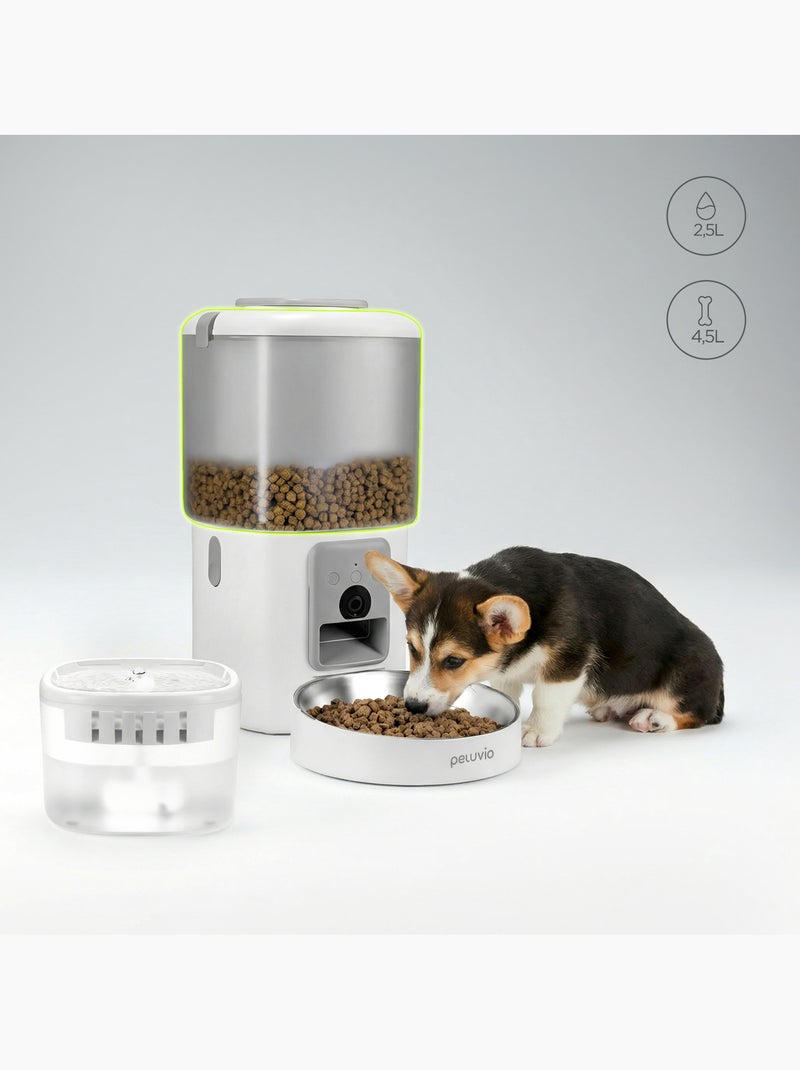 Dispensador automático de croquetas 2 en 1 PELUVIO Feast - Fuente de agua - Cámara - Wi-Fi - 10/día Blanco - Kiabi