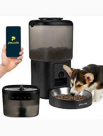 Dispensador automático de croquetas 2 en 1 PELUVIO Feast - Fuente de agua - Cámara - Wi-Fi - 10/día