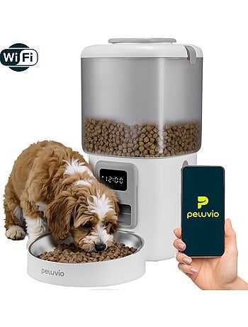 Dispensador automático de croquetas para perros PELUVIO Crispy - Wi-Fi - 4,5 L - 4 comidas/día