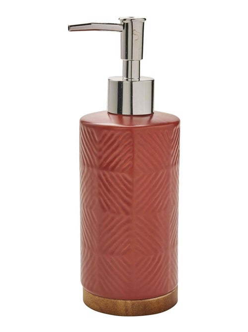 Dispensador de jabón de cerámica con relieve y detalle de madera – TERRA – Guy Levasseur - Kiabi