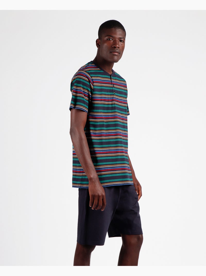 DIVER Pijama Manga Corta Rayas Never Stop Rolling para Hombre Azul marino - Kiabi