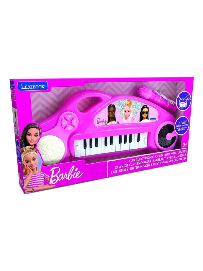 Divertido teclado de piano electr?nico Barbie con luces y micr?fono 24 teclas Rosa - Kiabi