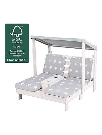 Doble tumbona para niños en madera FSC con 4 cojines y parasol 'Roba little stars'