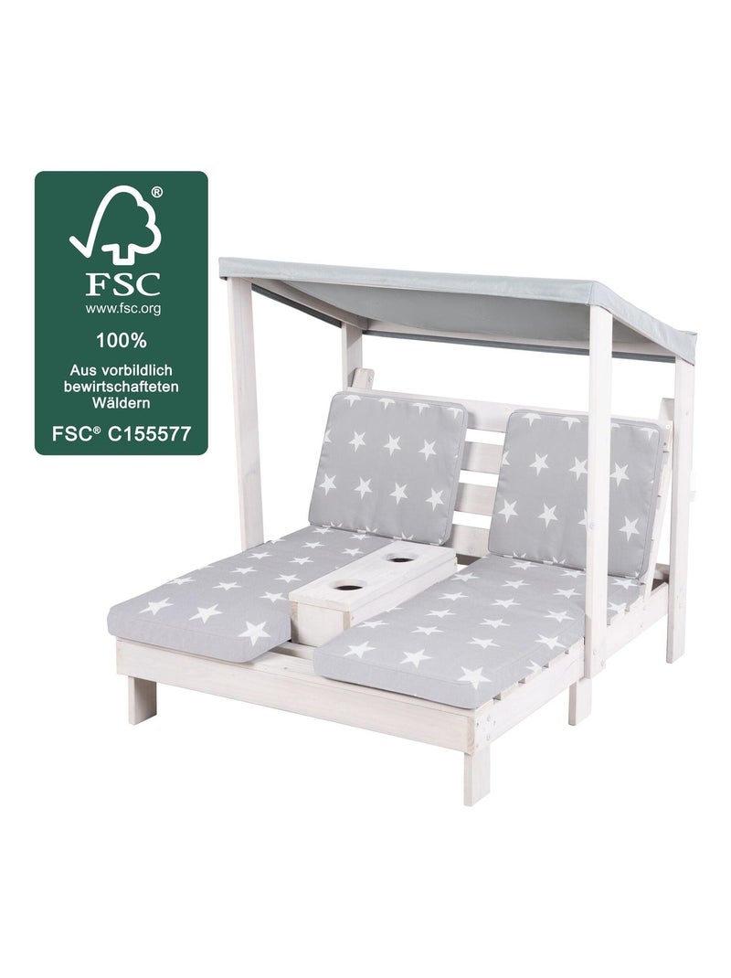 Doble tumbona para niños en madera FSC con 4 cojines y parasol 'Roba little stars' Gris - Kiabi